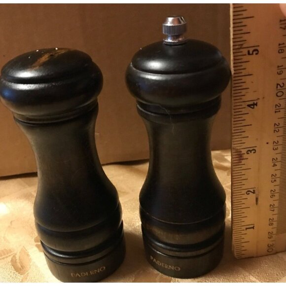 Paderno Walnut Medium Expresso Wood Salt & Pepper Mill Set 5” MCM Vintage - Picture 8 of 8